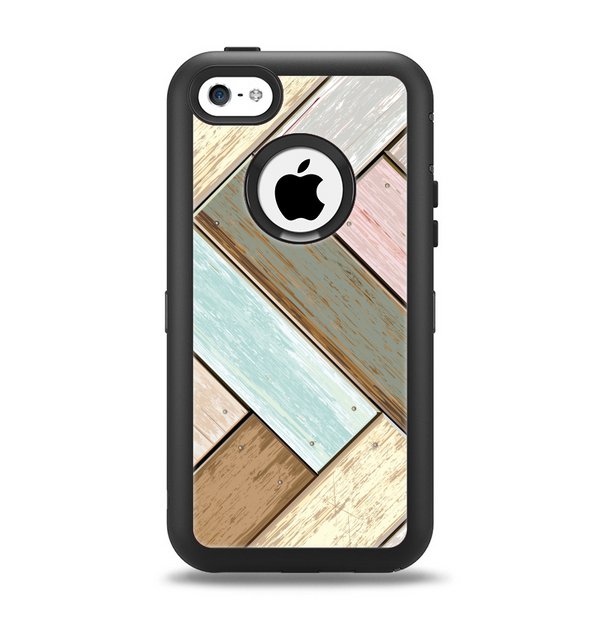 The Zigzag Vintage Wood Planks Apple iPhone 5c Otterbox Defender Case Skin Set
