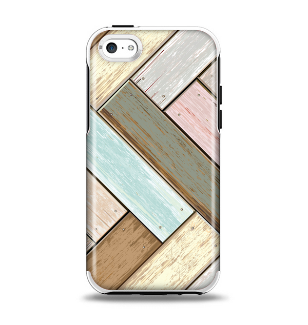 The Zigzag Vintage Wood Planks Apple iPhone 5c Otterbox Symmetry Case Skin Set