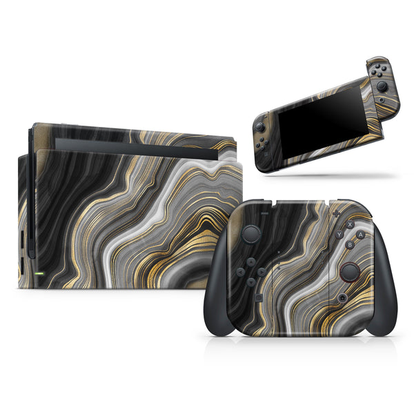 Vivid Agate Vein Slice Foiled V13 // Skin Decal Wrap Kit for Nintendo Switch Console & Dock, Joy-Cons, Pro Controller, Lite, 3DS XL, 2DS XL, DSi, or Wii