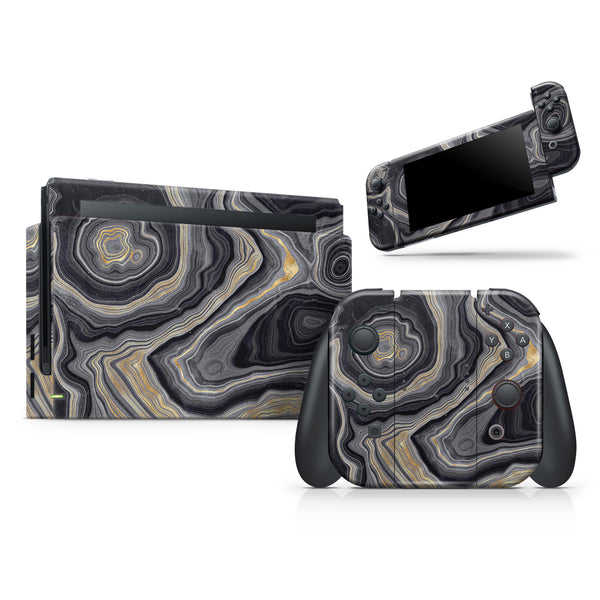 Vivid Agate Vein Slice Foiled V15 // Skin Decal Wrap Kit for Nintendo Switch Console & Dock, Joy-Cons, Pro Controller, Lite, 3DS XL, 2DS XL, DSi, or Wii
