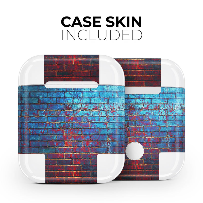 Vivid Blue Brick Alley - Full Body Skin Decal Wrap Kit for the Wireless Bluetooth Apple Airpods Pro, AirPods Gen 1 or Gen 2 with Wireless Charging