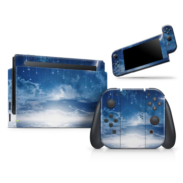 Vivid Blue Falling Stars in the Night Sky // Skin Decal Wrap Kit for Nintendo Switch Console & Dock, Joy-Cons, Pro Controller, Lite, 3DS XL, 2DS XL, DSi, or Wii