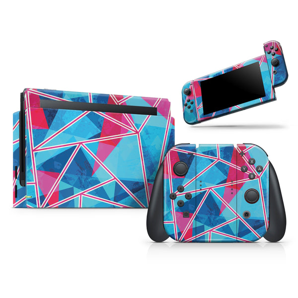 Vivid Blue and Pink Sharp Shapes // Skin Decal Wrap Kit for Nintendo Switch Console & Dock, Joy-Cons, Pro Controller, Lite, 3DS XL, 2DS XL, DSi, or Wii