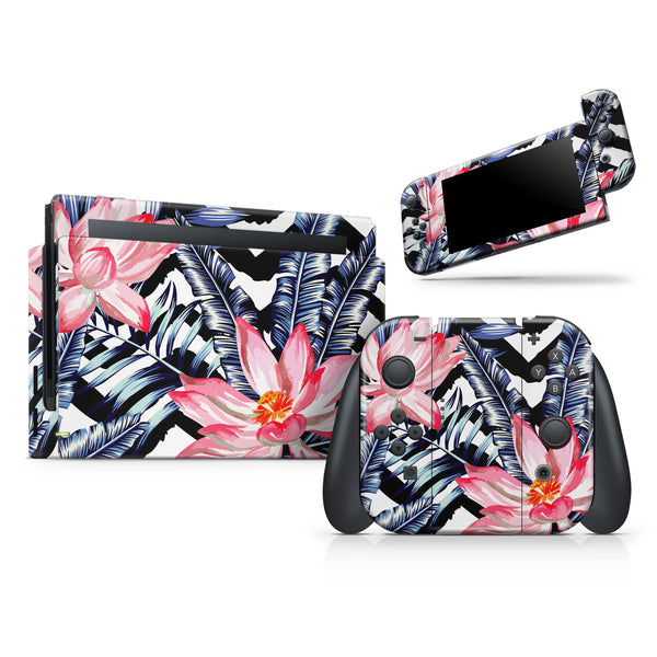 Vivid Tropical Chevron Floral v1 // Skin Decal Wrap Kit for Nintendo Switch Console & Dock, Joy-Cons, Pro Controller, Lite, 3DS XL, 2DS XL, DSi, or Wii