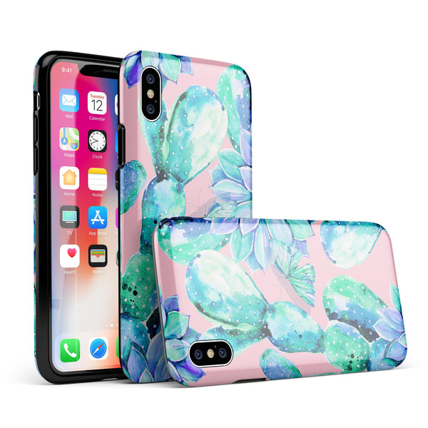 Watercolor Cactus Succulent Bloom V10 - iPhone X Swappable Hybrid Case
