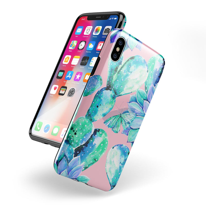 Watercolor Cactus Succulent Bloom V10 - iPhone X Swappable Hybrid Case
