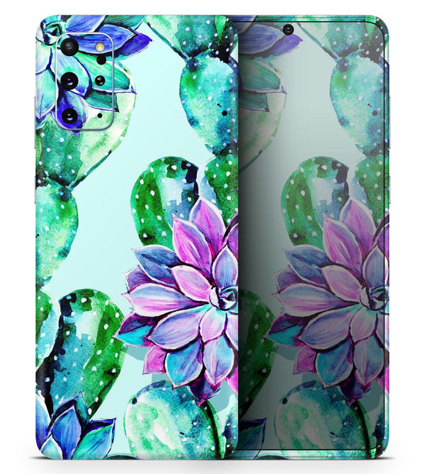 Watercolor Cactus Succulent Bloom V11 - Skin-Kit for the Samsung Galaxy S-Series S20, S20 Plus, S20 Ultra , S10 & others (All Galaxy Devices Available)