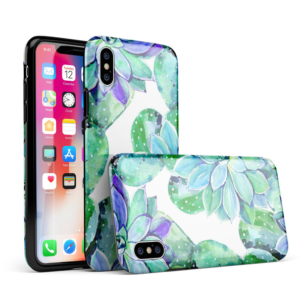 Watercolor Cactus Succulent Bloom V12 - iPhone X Swappable Hybrid Case