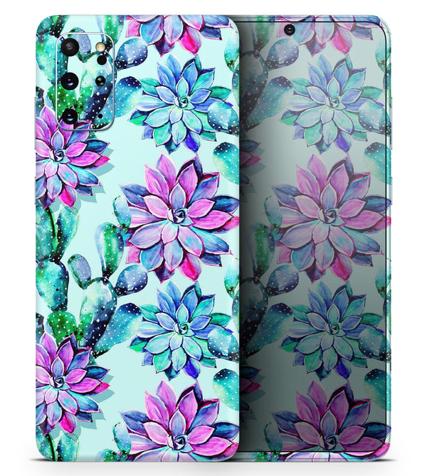 Watercolor Cactus Succulent Bloom V14 - Skin-Kit for the Samsung Galaxy S-Series S20, S20 Plus, S20 Ultra , S10 & others (All Galaxy Devices Available)