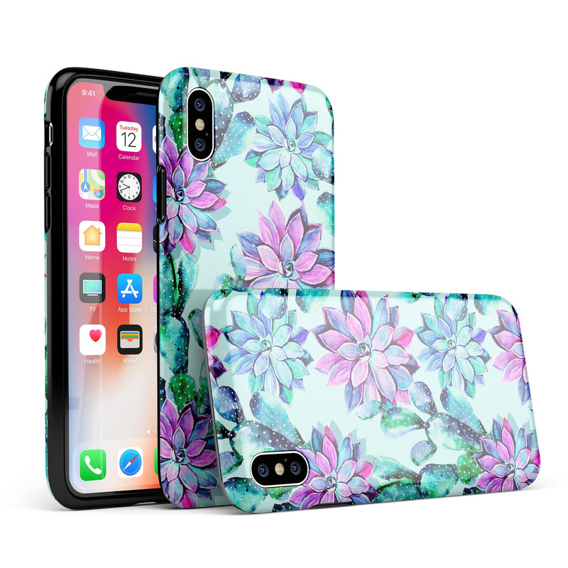 Watercolor Cactus Succulent Bloom V14 - iPhone X Swappable Hybrid Case