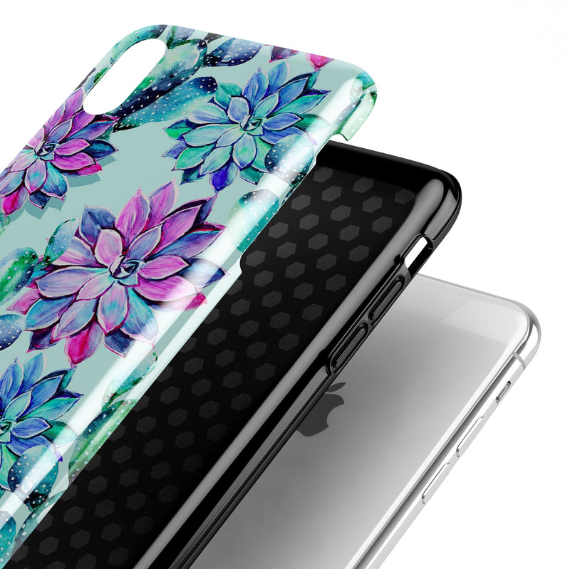 Watercolor Cactus Succulent Bloom V14 - iPhone X Swappable Hybrid Case