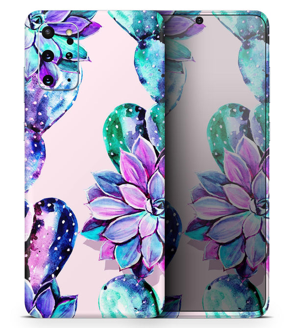 Watercolor Cactus Succulent Bloom V15 - Skin-Kit for the Samsung Galaxy S-Series S20, S20 Plus, S20 Ultra , S10 & others (All Galaxy Devices Available)