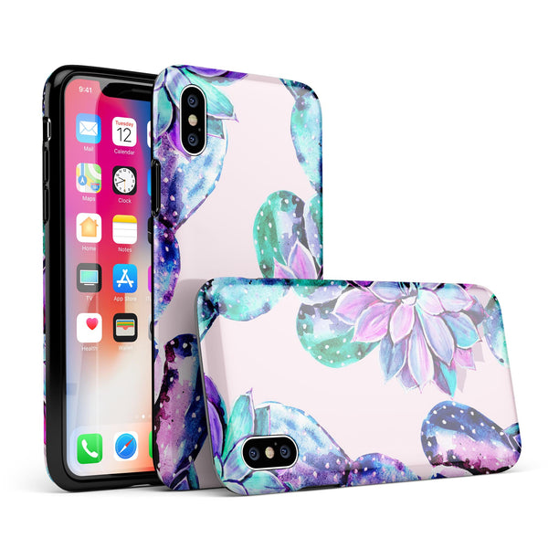 Watercolor Cactus Succulent Bloom V15 - iPhone X Swappable Hybrid Case