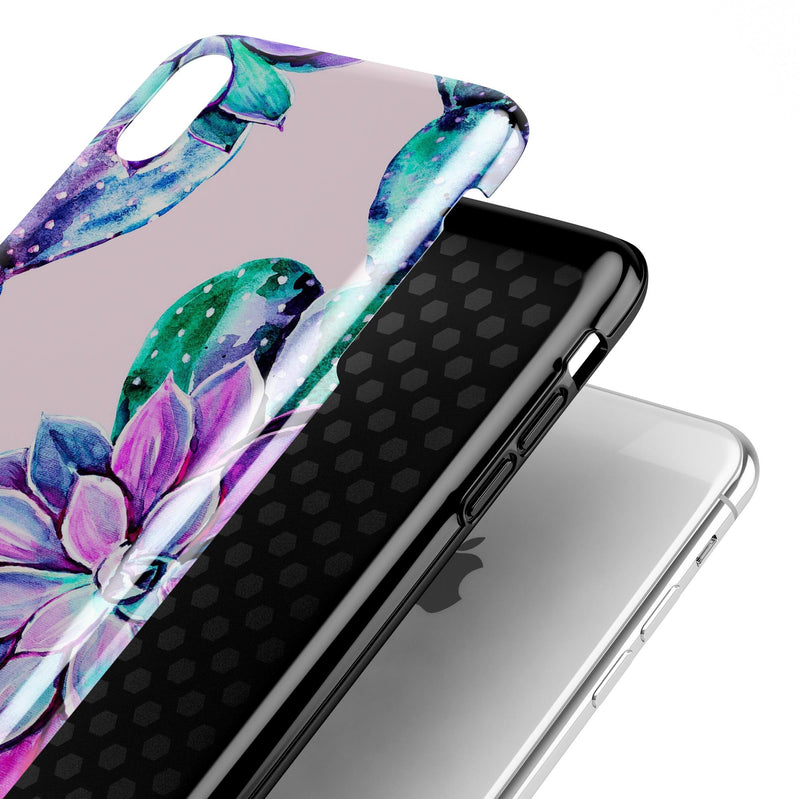 Watercolor Cactus Succulent Bloom V15 - iPhone X Swappable Hybrid Case