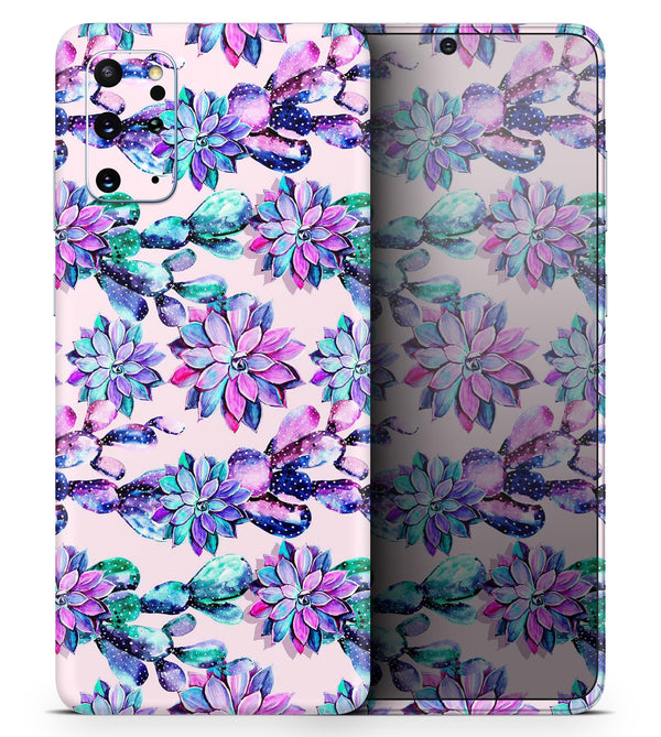 Watercolor Cactus Succulent Bloom V16 - Skin-Kit for the Samsung Galaxy S-Series S20, S20 Plus, S20 Ultra , S10 & others (All Galaxy Devices Available)