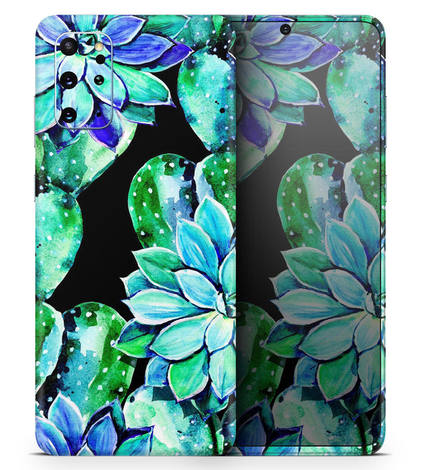 Watercolor Cactus Succulent Bloom V6 - Skin-Kit for the Samsung Galaxy S-Series S20, S20 Plus, S20 Ultra , S10 & others (All Galaxy Devices Available)
