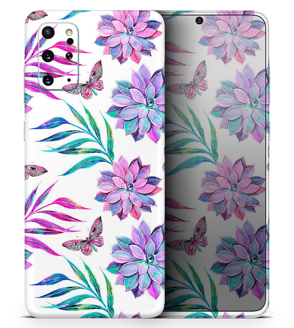 Watercolor Succulent Bloom V17 - Skin-Kit for the Samsung Galaxy S-Series S20, S20 Plus, S20 Ultra , S10 & others (All Galaxy Devices Available)