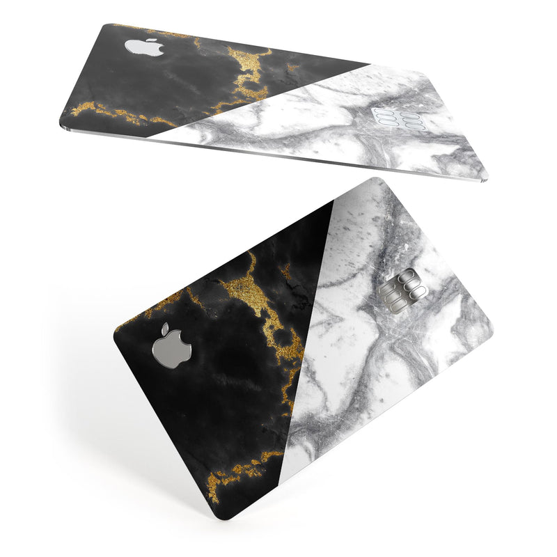 White-Black Marble & Digital Gold Foil V1 - Premium Protective Decal Skin-Kit for the Apple Credit Card