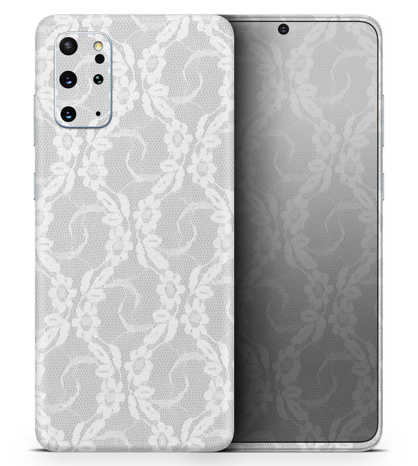 White Floral Lace - Skin-Kit for the Samsung Galaxy S-Series S20, S20 Plus, S20 Ultra , S10 & others (All Galaxy Devices Available)