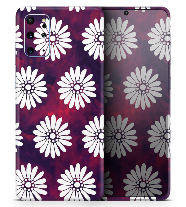White Floral Pattern Over Red and Purple Grunge - Skin-Kit for the Samsung Galaxy S-Series S20, S20 Plus, S20 Ultra , S10 & others (All Galaxy Devices Available)