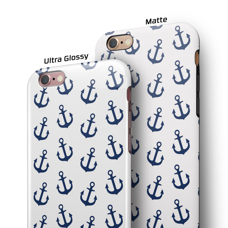 White and Navy Micro Anchors iPhone 6/6s or 6/6s Plus 2-Piece Hybrid INK-Fuzed Case