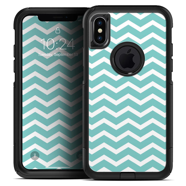 White and Teal Chevron Stripes - Skin Kit for the iPhone OtterBox Cases