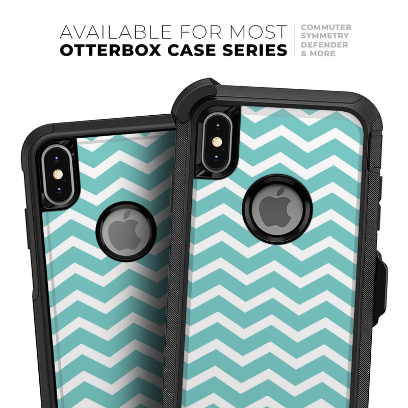 White and Teal Chevron Stripes - Skin Kit for the iPhone OtterBox Cases