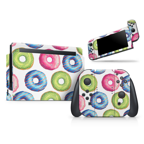 Yummy Colored Donut Galore // Skin Decal Wrap Kit for Nintendo Switch Console & Dock, Joy-Cons, Pro Controller, Lite, 3DS XL, 2DS XL, DSi, or Wii