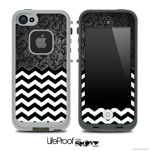 Mixed Black Paisley and Chevron Pattern Skin for the iPhone 5 or 4/4s LifeProof Case