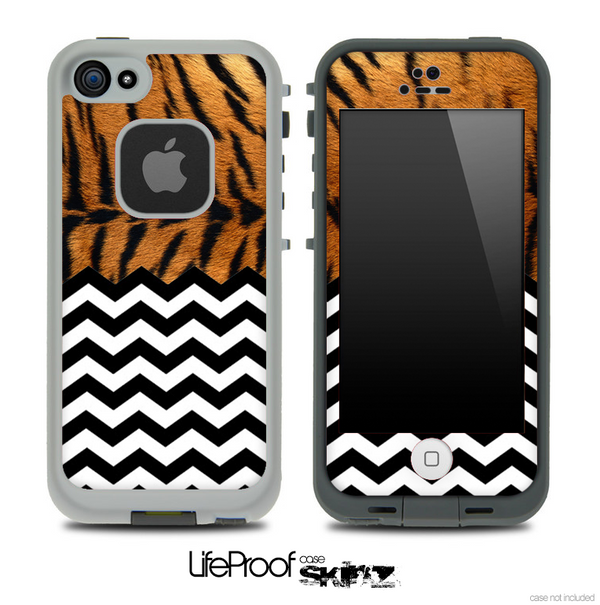 Mixed Tiger Print and Chevron Pattern Skin for the iPhone 5 or 4/4s LifeProof Case