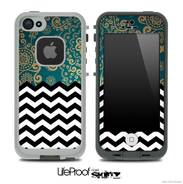 Mixed Green Lace and Chevron Pattern Skin for the iPhone 5 or 4/4s LifeProof Case