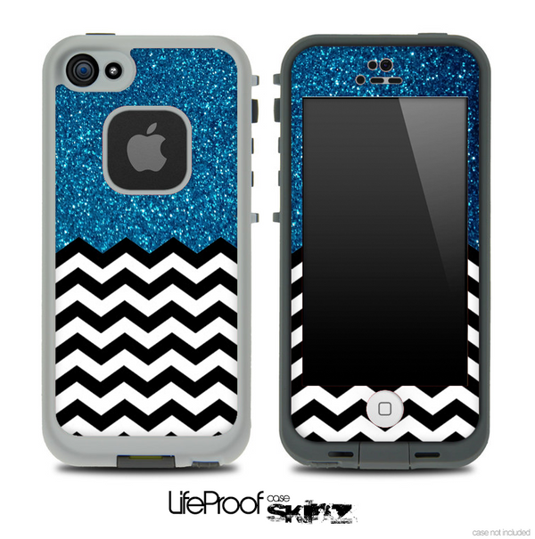Mixed Blue Sparkled Print and Chevron Pattern Skin for the iPhone 5 or 4/4s LifeProof Case