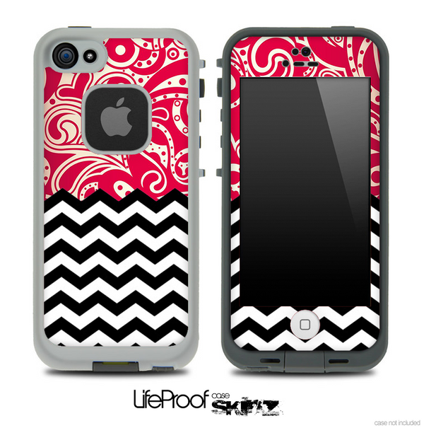 Mixed Red Paisley and Chevron Pattern Skin for the iPhone 5 or 4/4s LifeProof Case