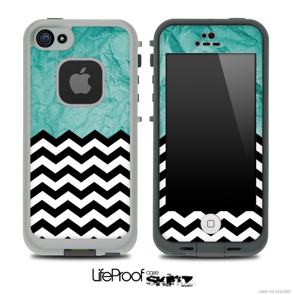 Mixed Crumpled Turquoise and Chevron Pattern Skin for the iPhone 5 or 4/4s LifeProof Case