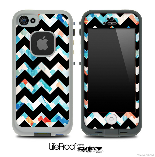 Abstract Turquoise and Black V6 Chevron Pattern Skin for the iPhone 5 or 4/4s LifeProof Case