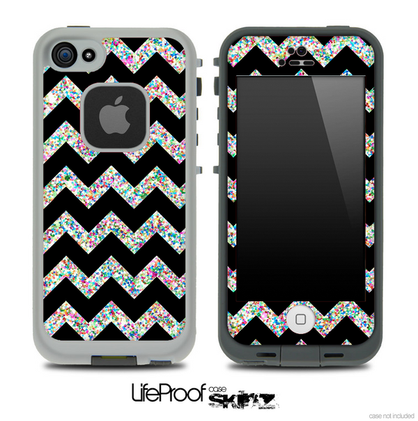 Black and Colorful Dotted V2 Chevron Pattern Skin for the iPhone 5 or 4/4s LifeProof Case