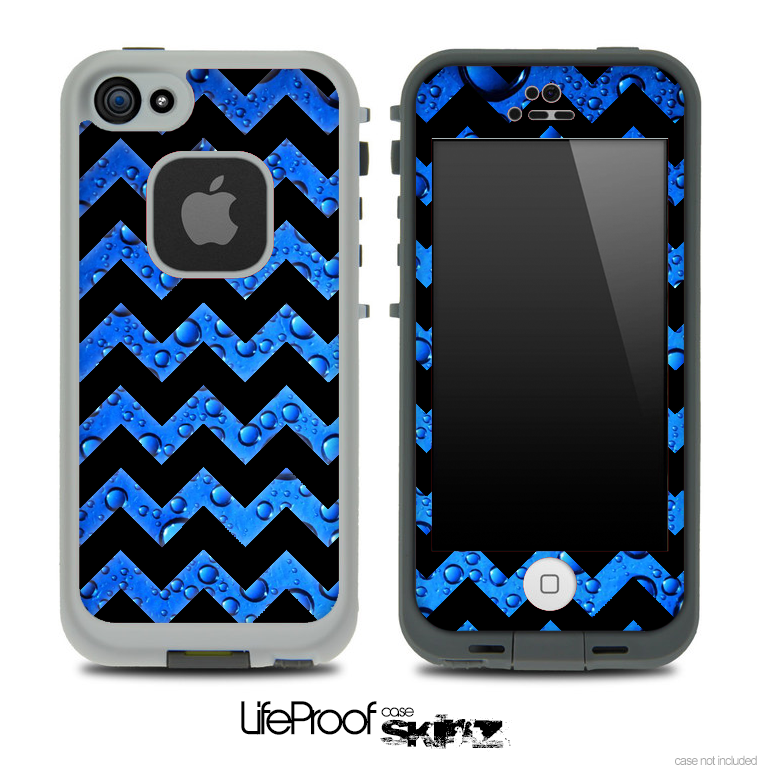 Blue Rain & Black Chevron Pattern Skin for the iPhone 5 or 4/4s LifeProof Case