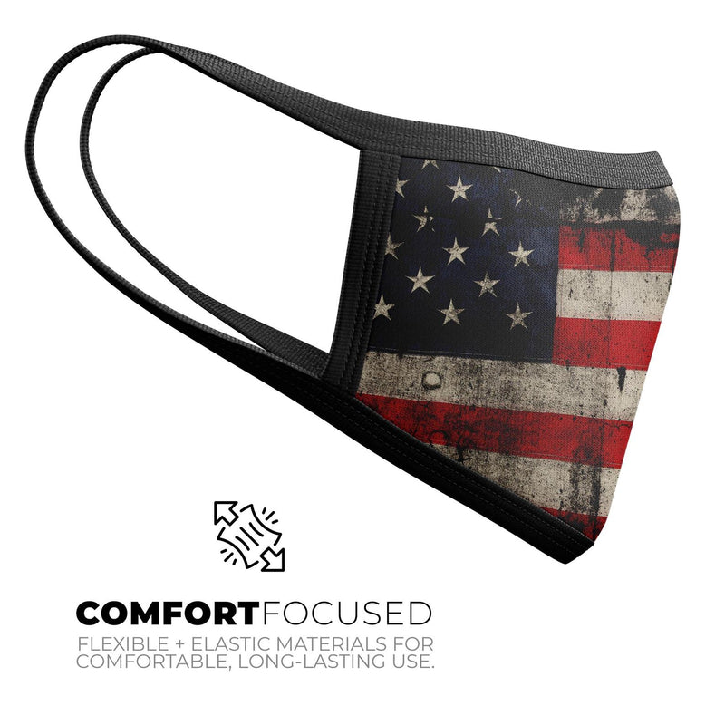 American Distressed Flag Panel - Made in USA Mouth Cover Unisex Anti-Dust Cotton Blend Reusable & Washable Face Mask with Adjustable Sizing for Adult or Child