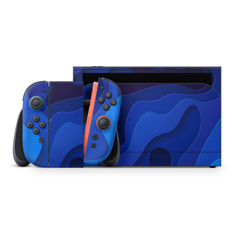 3D Blue Abstract Paper Cuts V1 // Skin Decal Wrap Kit for Nintendo Switch 2