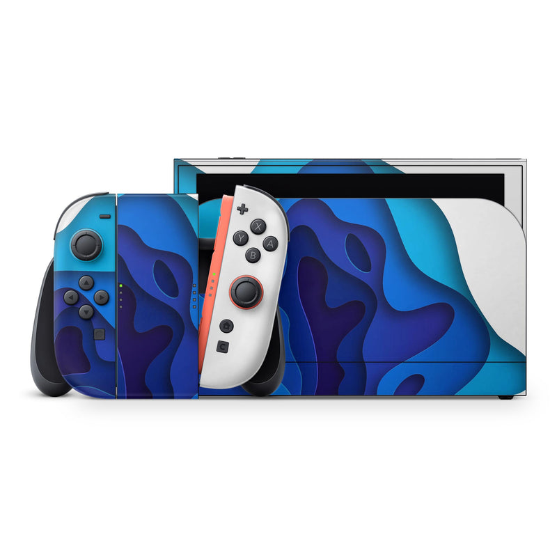 3D Blue Abstract Paper Cuts V2 // Skin Decal Wrap Kit for Nintendo Switch 2