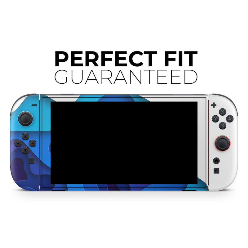 3D Blue Abstract Paper Cuts V2 // Skin Decal Wrap Kit for Nintendo Switch 2