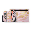 Rose Pink Marble & Digital Gold Frosted Foil V11 // Premium Vinyl Wrap Skin Kit Compatible with the Nintendo Switch 2