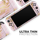 Rose Pink Marble & Digital Gold Frosted Foil V11 // Premium Vinyl Wrap Skin Kit Compatible with the Nintendo Switch 2