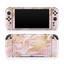 Rose Pink Marble & Digital Gold Frosted Foil V11 // Premium Vinyl Wrap Skin Kit Compatible with the Nintendo Switch 2
