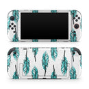 Splattered Teal Watercolor Feathers // Premium Vinyl Wrap Skin Kit Compatible with the Nintendo Switch 2