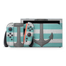 Teal Stripes with Gray Nautical Anchor // Premium Vinyl Wrap Skin Kit Compatible with the Nintendo Switch 2