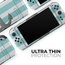 Teal Stripes with Gray Nautical Anchor // Premium Vinyl Wrap Skin Kit Compatible with the Nintendo Switch 2