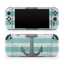 Teal Stripes with Gray Nautical Anchor // Premium Vinyl Wrap Skin Kit Compatible with the Nintendo Switch 2