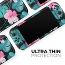 Tropical Mint and Vivid Pink Floral v2 // Premium Vinyl Wrap Skin Kit Compatible with the Nintendo Switch 2 - Vinyl Skin Wrap for Nintendo Switch 2, OLED, Lite, Pro Controller, Wii & Classic Handhelds
