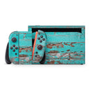 Turquoise Chipped Paint on Wood // Premium Vinyl Wrap Skin Kit Compatible with the Nintendo Switch 2 - Vinyl Skin Wrap for Nintendo Switch 2, OLED, Lite, Pro Controller, Wii & Classic Handhelds